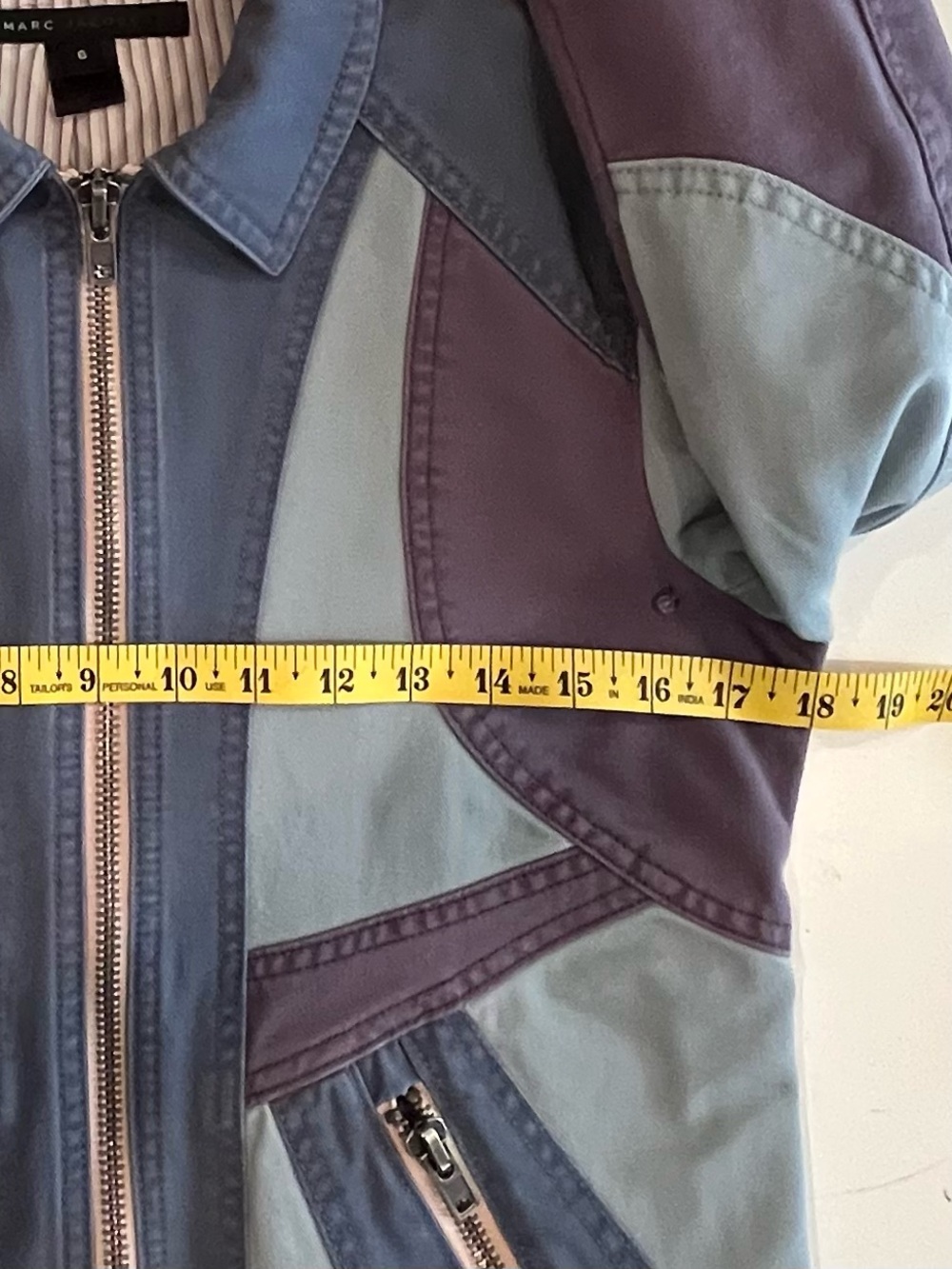 Vintage Marc Jacobs Zip Front Moto Jean Jacket with Blue and Lavender Panels - Picture 6 of 7